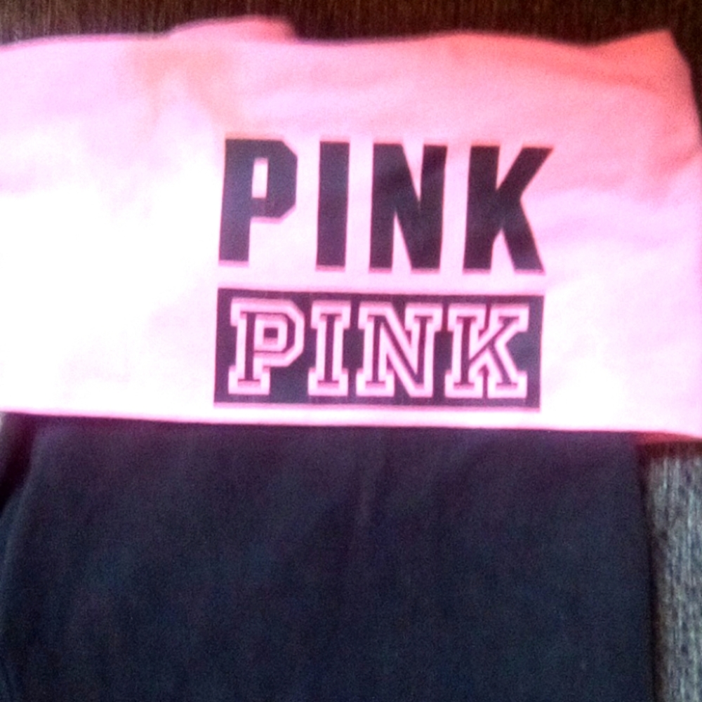 Pink Victoria Secret Yoga Fold Over Top With Pink Logo Boot Cut
